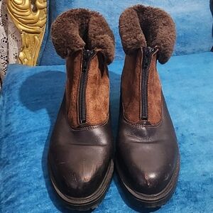 Vintage Brown Leather Shearling Suede Boots
